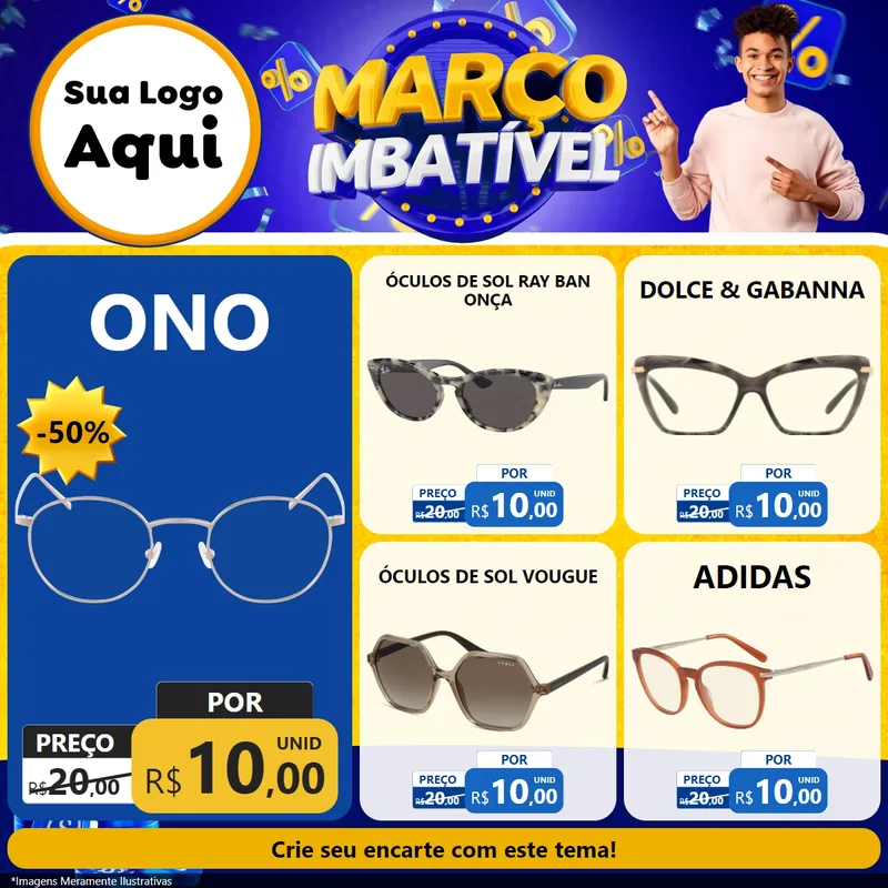 Modelo de Rede Social para Feed Facebook com o tema Março Imbatível para Óticas