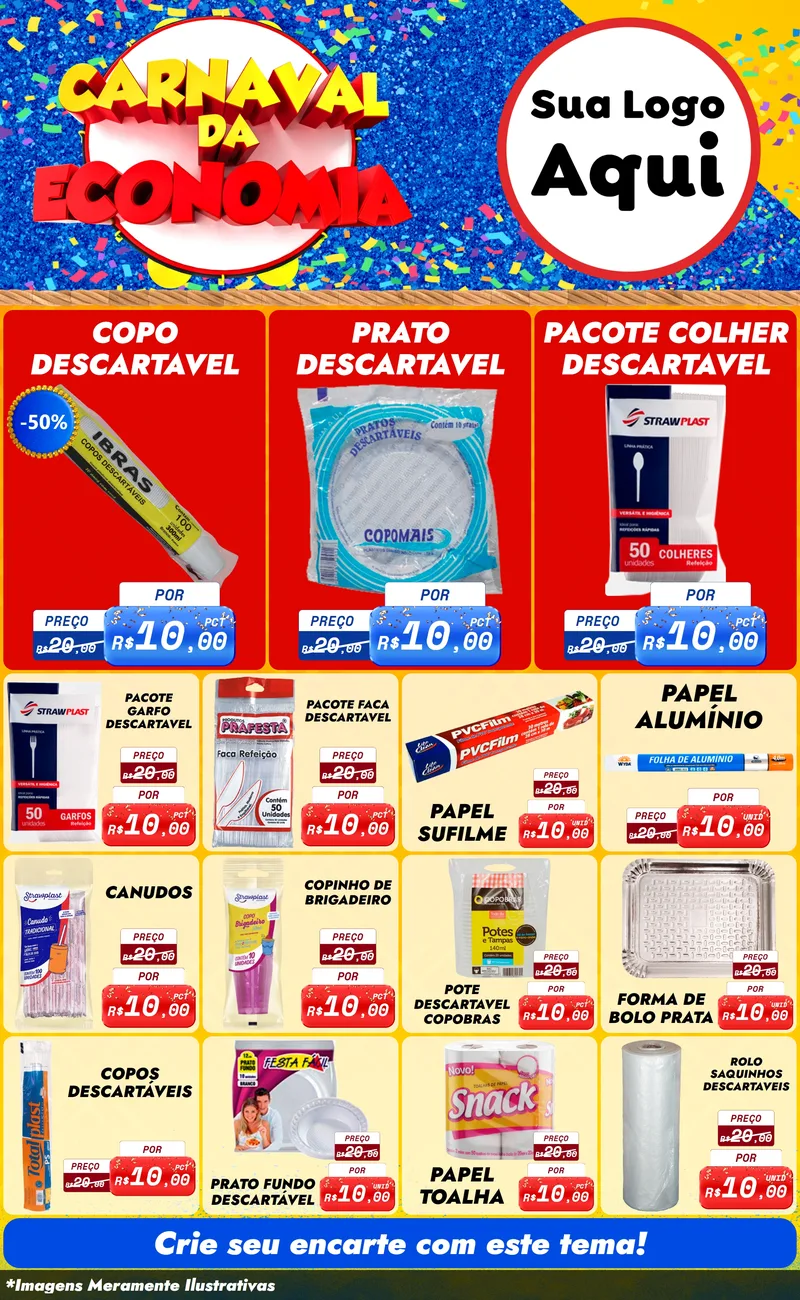 Modelo de Encarte para Encarte Grande com o tema Carnaval da Economia para Embalagens