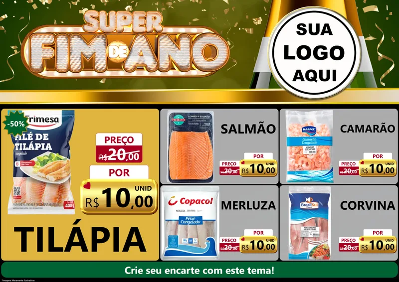 Modelo de Encarte para Encarte A4 Horizontal com o tema Super Fim de Ano para Peixaria