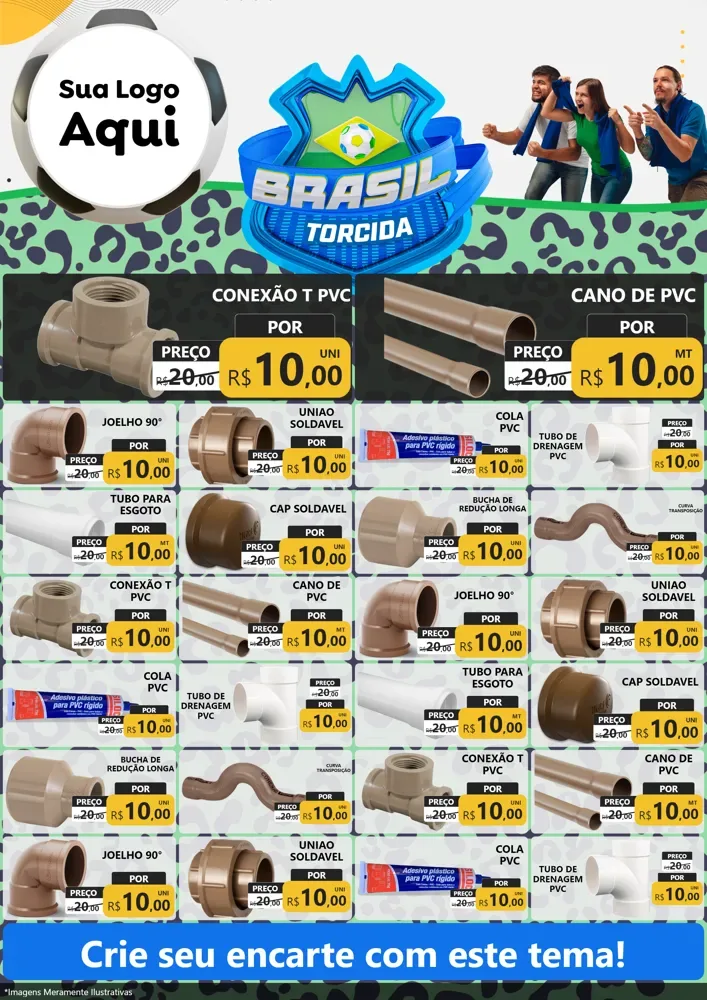 Modelo de Encarte para Encarte A4 Vertical com o tema Brasil Torcida - Copa para Tubos e conexões