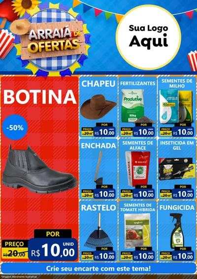 Modelo de Encarte para Encarte A4 Vertical com o tema Arraiá de Ofertas para Agropecuária