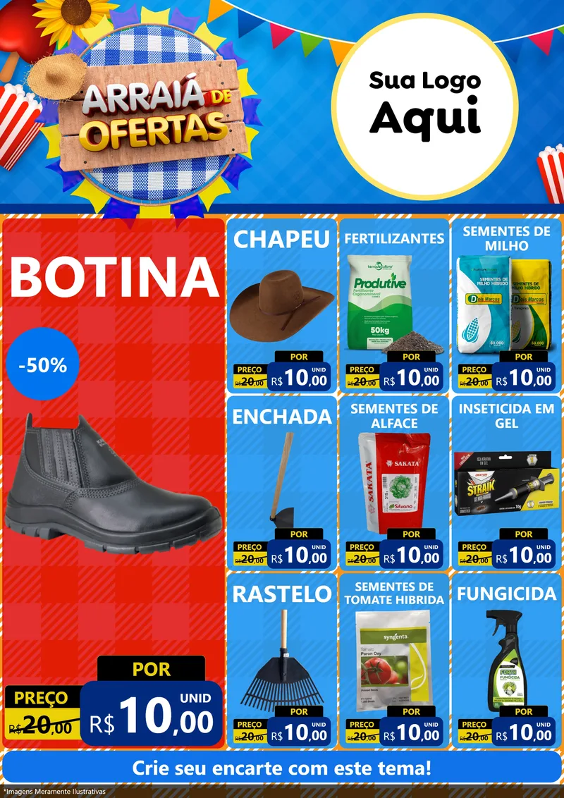 Modelo de Encarte para Encarte A4 Vertical com o tema Arraiá de Ofertas para Agropecuária
