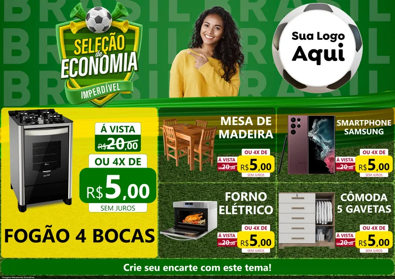 Modelo de Encarte para Encarte A4 Horizontal com o tema Seleção de Economia - Copa para Móveis e Eletro