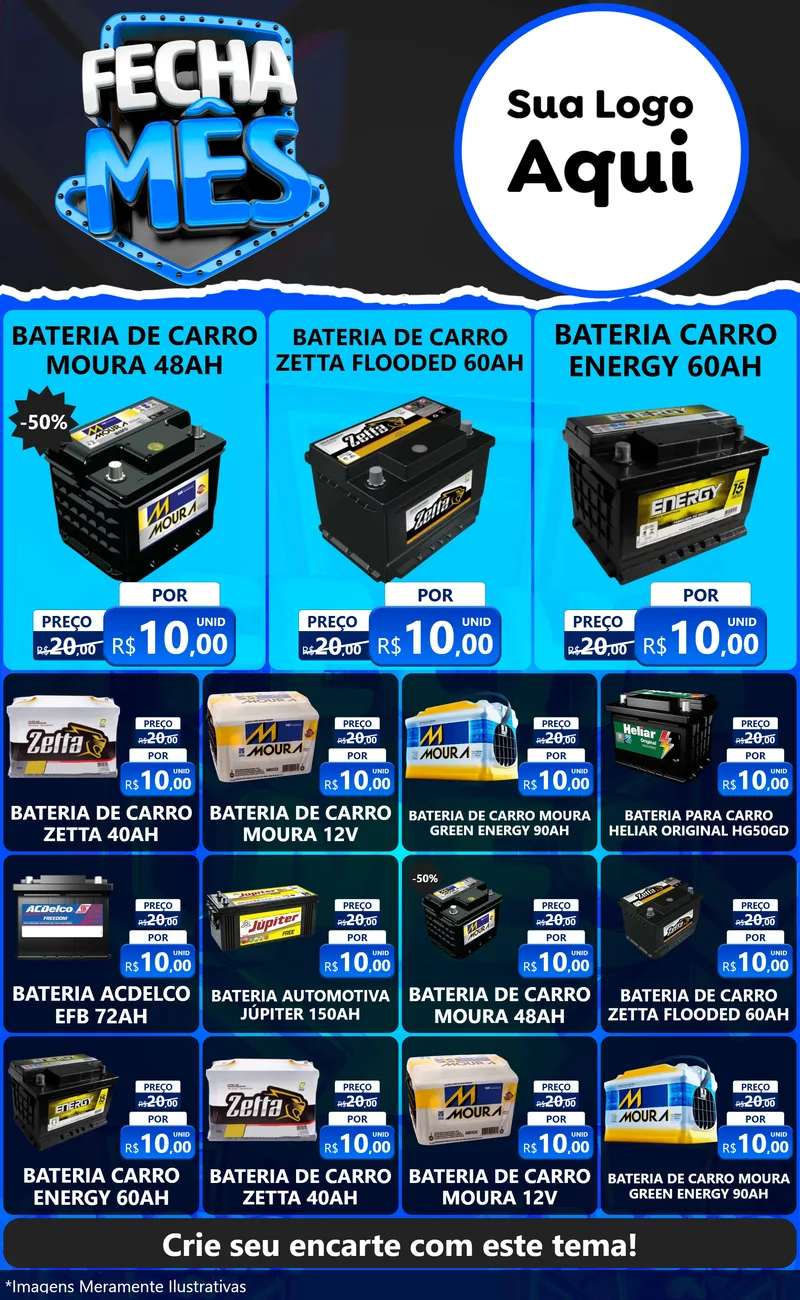 Modelo de Encarte para Encarte Grande com o tema Fecha Mês para Baterias Elétricas