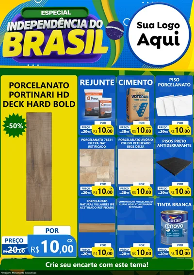 Modelo de Encarte para Encarte A4 Vertical com o tema Especial Independência do Brasil para Pisos e revestimentos