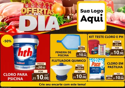Modelo de Encarte para Encarte A4 Horizontal com o tema Ofertas do Dia para Produtos para Piscina