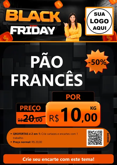 Modelo de Cartaz para Cartaz A4 Vertical com o tema Black Friday para Padaria