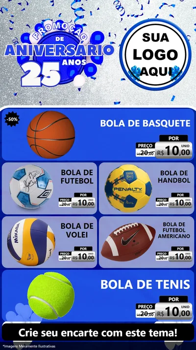 Modelo de TV para TV Vertical com o tema Promoção de Aniversário - 25 Anos para Artigos Esportivos