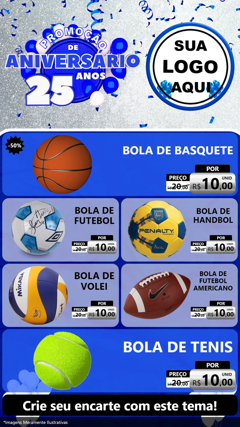 Modelo de TV para TV Vertical com o tema Promoção de Aniversário - 25 Anos para Artigos Esportivos
