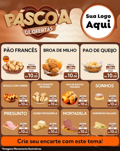 Modelo de Rede Social para Feed Instagram com o tema Páscoa de Ofertas para Padaria