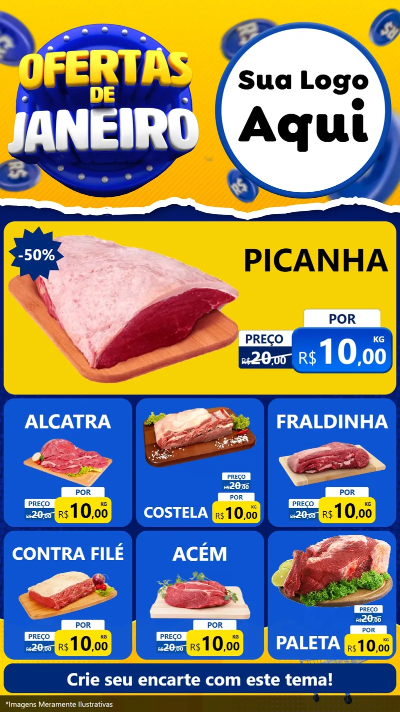 Modelo de Rede Social para Stories com o tema Ofertas de Janeiro para Açougue