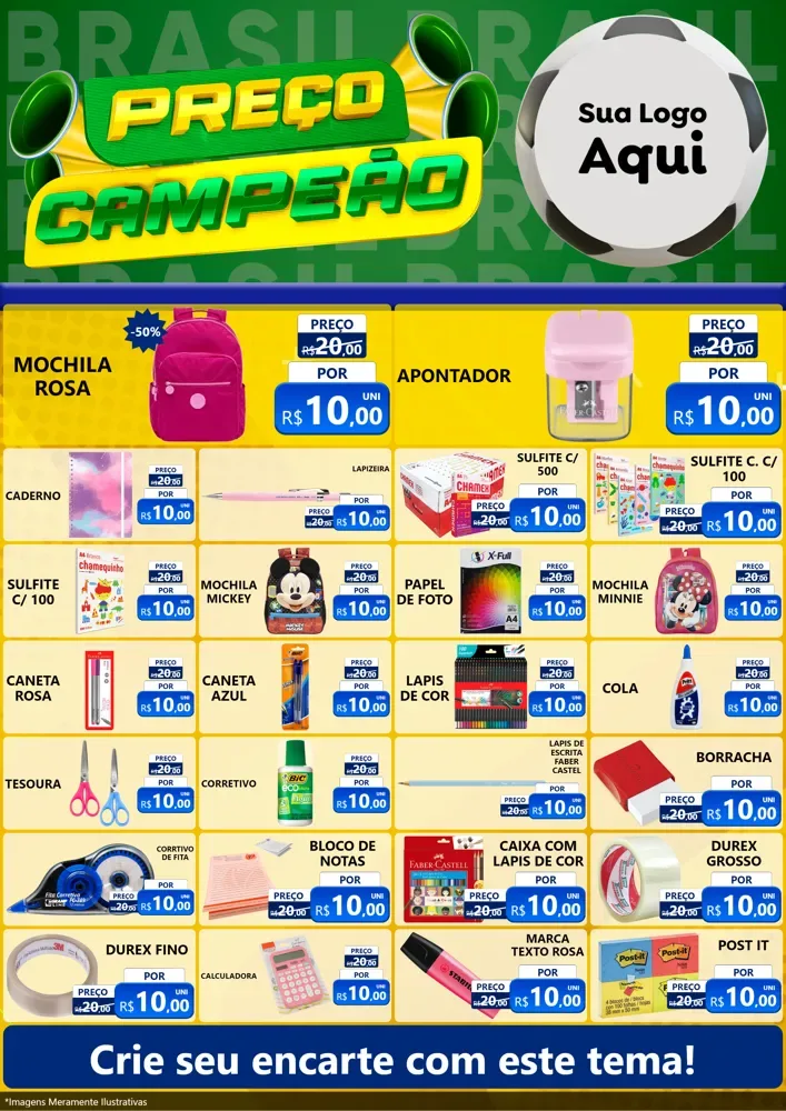 Modelo de Encarte para Encarte A4 Vertical com o tema Preço Campeão - Copa para Papelaria