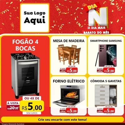 Modelo de Rede Social para Feed Facebook com o tema Dia N o Dia Mais Barato do Mês para Móveis e Eletro