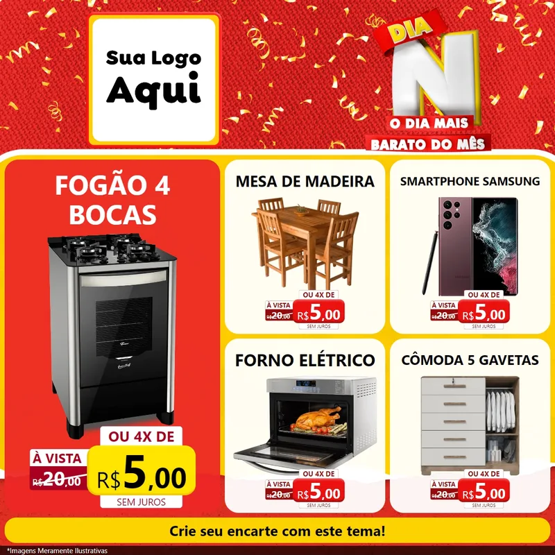 Modelo de Rede Social para Feed Facebook com o tema Dia N o Dia Mais Barato do Mês para Móveis e Eletro