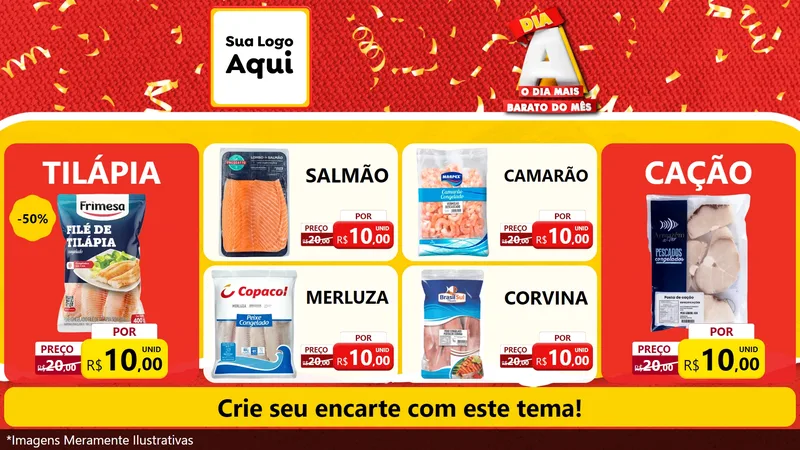 Modelo de TV para TV Horizontal com o tema Dia A o Dia Mais Barato do Mês para Peixaria
