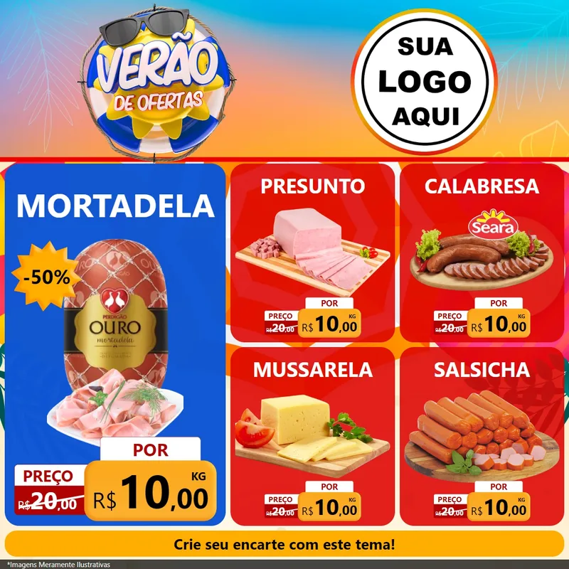 Modelo de Rede Social para Feed Facebook com o tema Verão de Ofertas para Frios e Laticínios