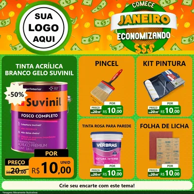 Modelo de Rede Social para Feed Facebook com o tema Comece Janeiro Economizando para Tintas e Ferramentas