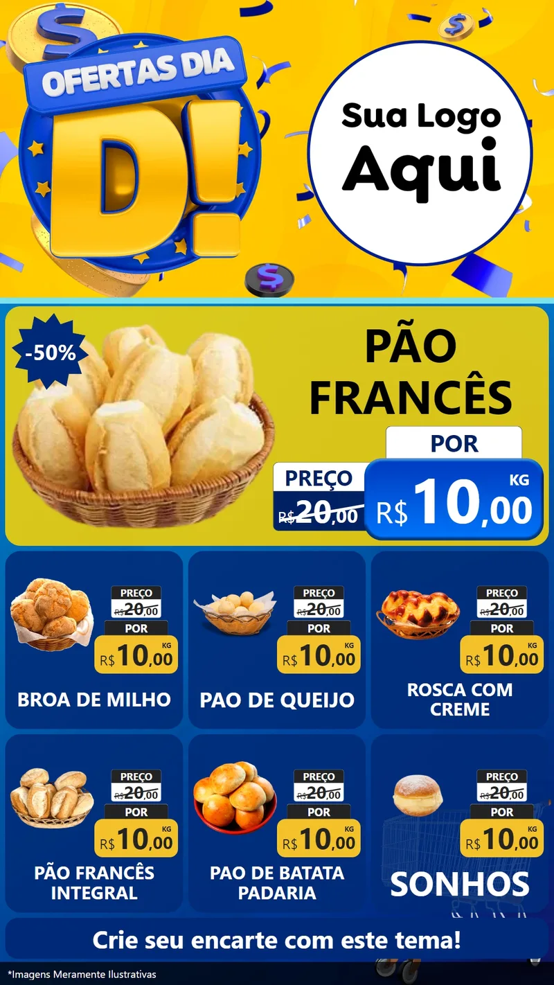 Modelo de Rede Social para Stories com o tema Ofertas Dia D para Padaria