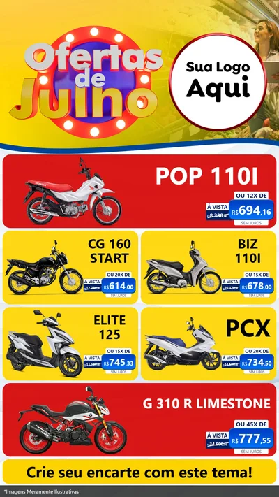 Modelo de TV para TV Vertical com o tema Ofertas de Julho para Concessionaria de Motos
