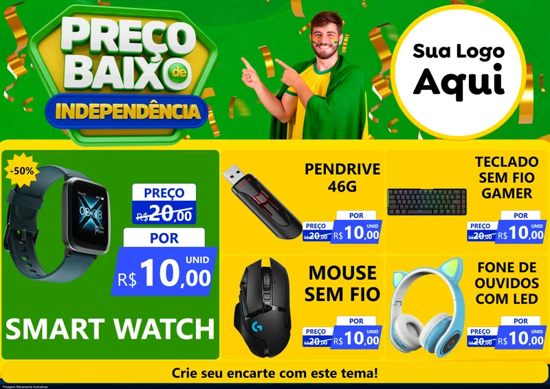 Modelo de Encarte para Encarte A4 Horizontal com o tema Preço Baixo de Independência para Informática