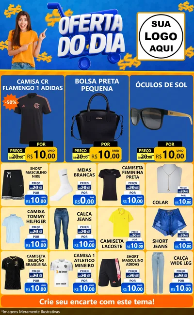 Modelo de Encarte para Encarte Grande com o tema Oferta do Dia para Roupas e acessórios