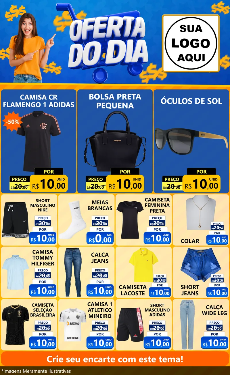 Modelo de Encarte para Encarte Grande com o tema Oferta do Dia para Roupas e acessórios