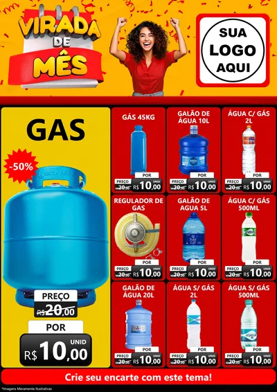 Modelo de Encarte para Encarte A4 Vertical com o tema Virada de Mês para Água e gás