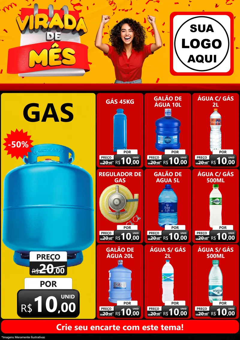 Modelo de Encarte para Encarte A4 Vertical com o tema Virada de Mês para Água e gás
