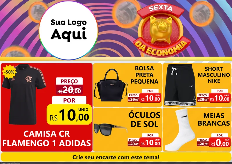 Modelo de Encarte para Encarte A4 Horizontal com o tema Sexta da Economia para Roupas e acessórios
