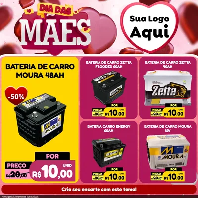 Modelo de Rede Social para Feed Facebook com o tema Dia Das Mães para Baterias Elétricas