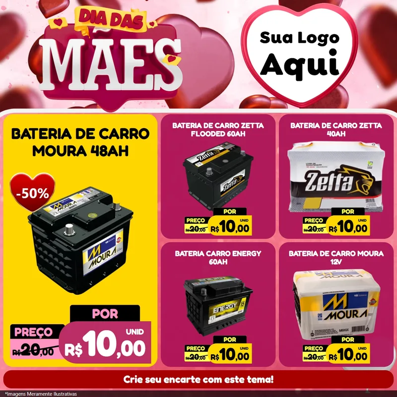Modelo de Rede Social para Feed Facebook com o tema Dia Das Mães para Baterias Elétricas