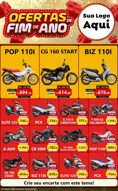 Modelo de Encarte para Encarte Grande com o tema Ofertas de Fim de Ano para Concessionaria de Motos