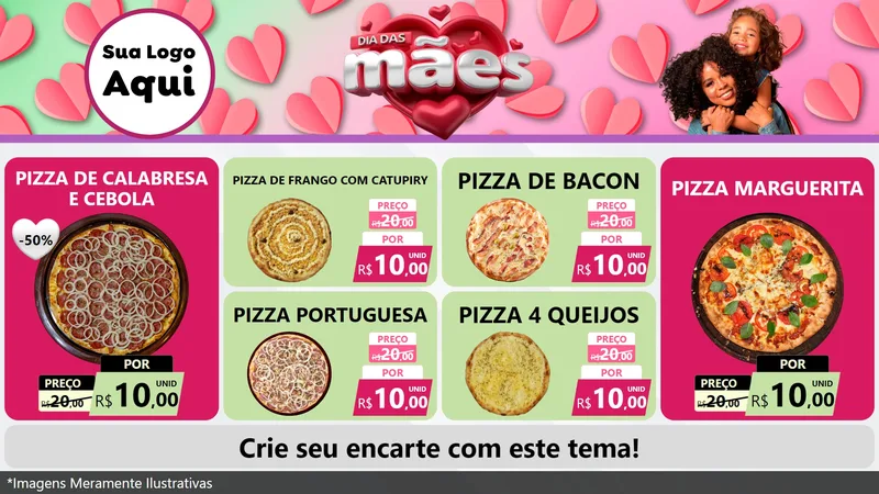 Modelo de TV para TV Horizontal com o tema Dia das Mães para Pizzaria