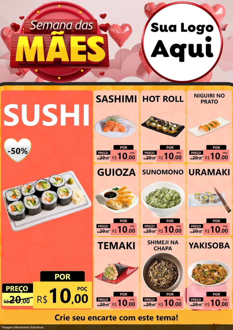 Modelo de Encarte para Encarte A4 Vertical com o tema Semana das Mães para Comida japonesa