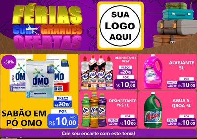 Modelo de Encarte para Encarte A4 Horizontal com o tema Férias com Grandes Ofertas para Produtos de Limpeza