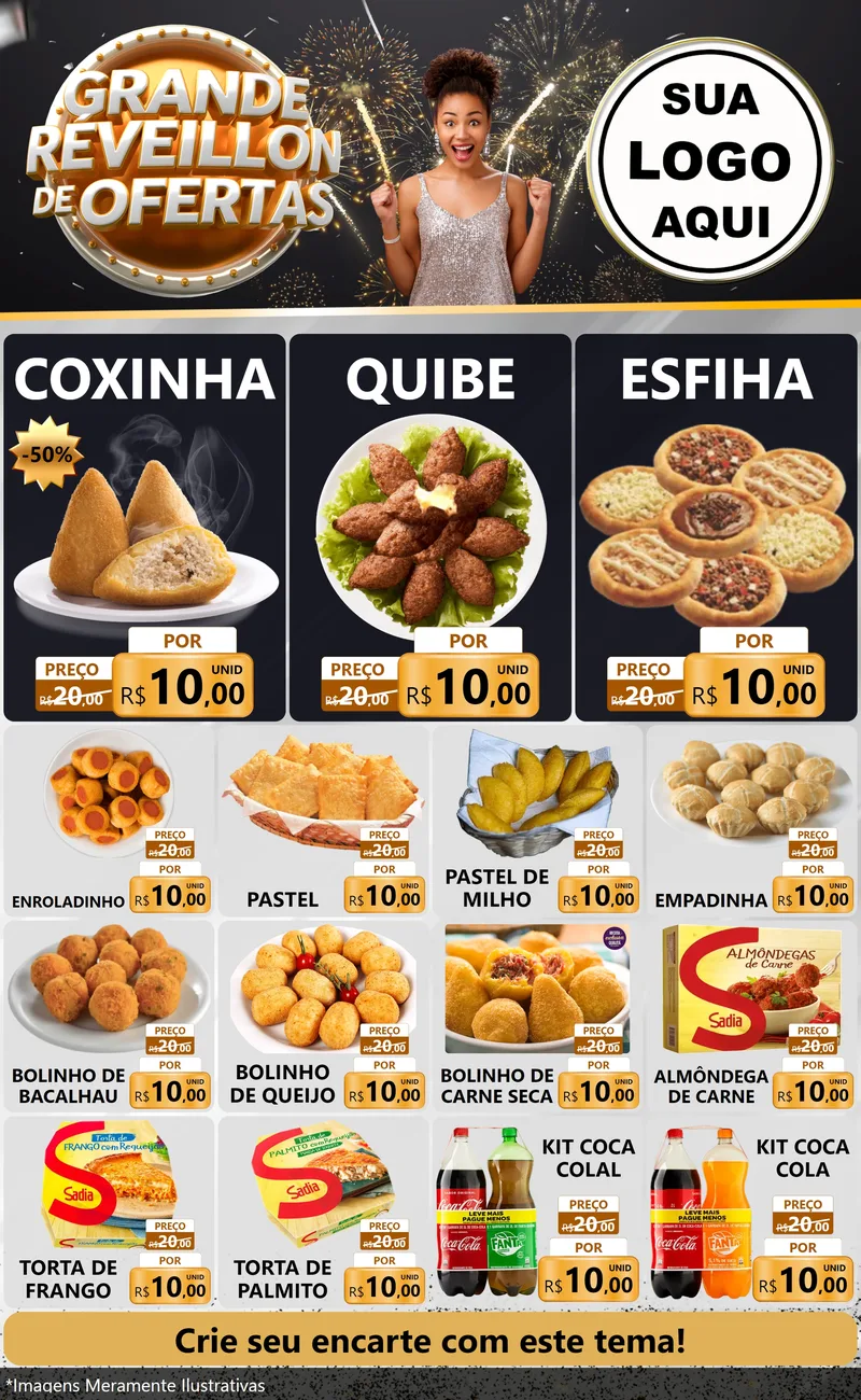 Modelo de Encarte para Encarte Grande com o tema Grande Réveillon de Ofertas para Salgadaria