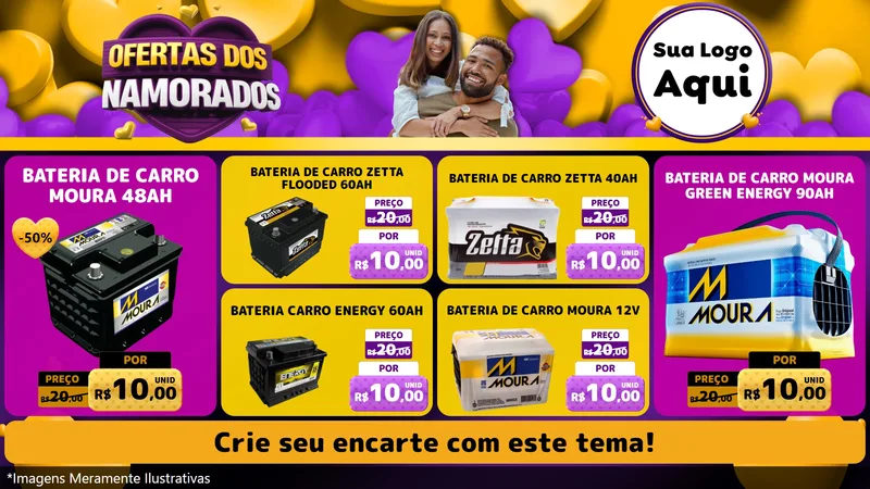 Modelo de TV para TV Horizontal com o tema Oferta Dos Namorados para Baterias Elétricas