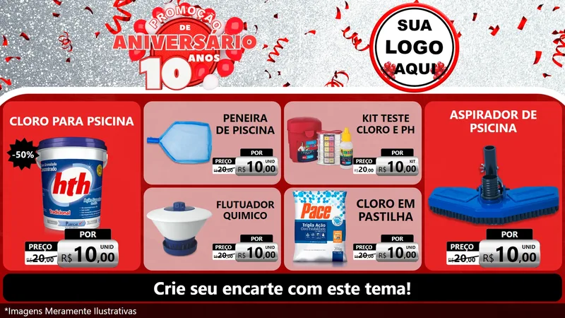 Modelo de TV para TV Horizontal com o tema Promoção de Aniversário - 10 Anos para Produtos para Piscina
