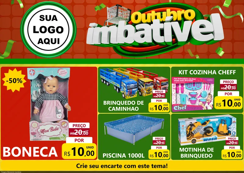 Modelo de Encarte para Encarte A4 Horizontal com o tema Outubro Imbatível para Brinquedos