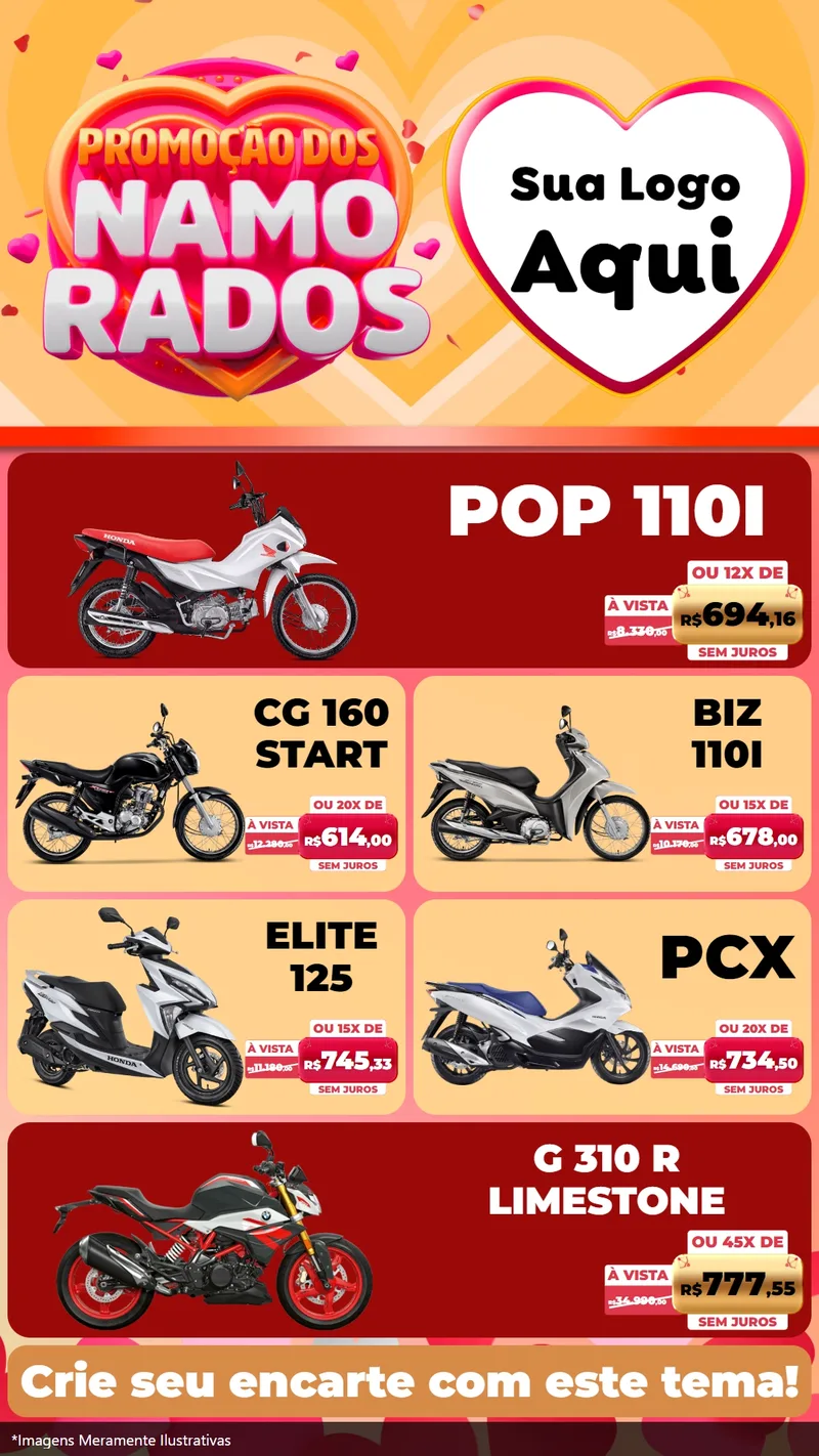 Modelo de TV para TV Vertical com o tema Promoção dos Namorados para Concessionaria de Motos