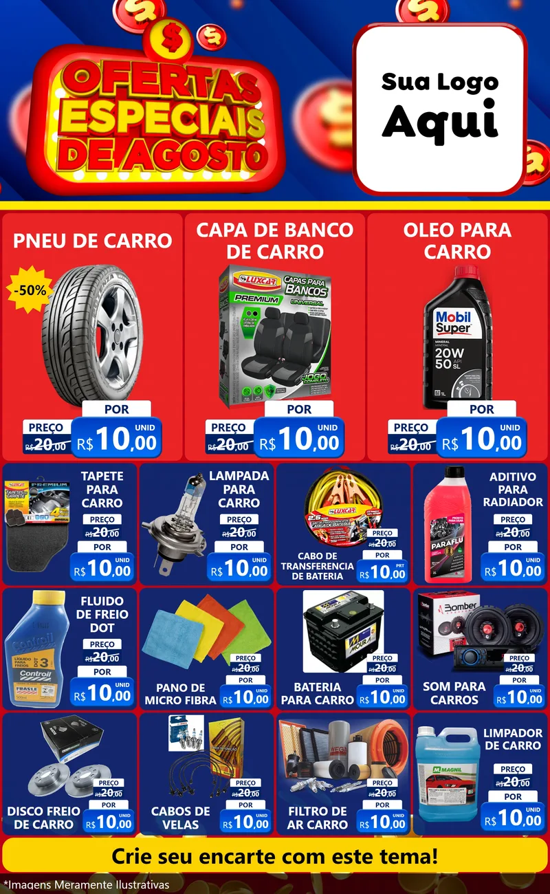 Modelo de Encarte para Encarte Grande com o tema Ofertas Especiais de Agosto para Auto peças