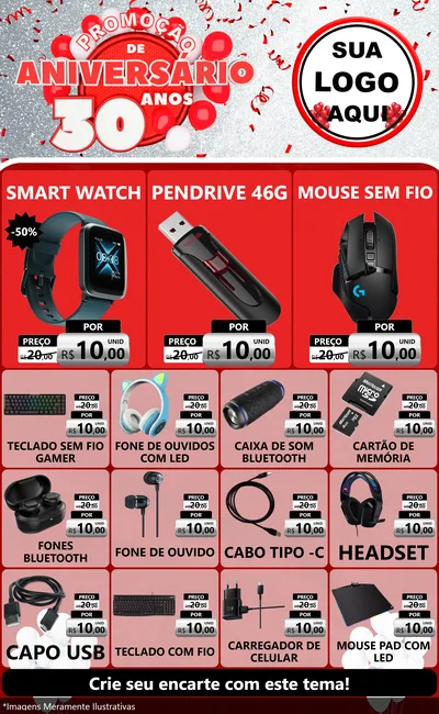 Modelo de Encarte para Encarte Grande com o tema Promoção de Aniversário - 30 Anos para Informática