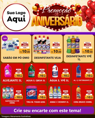 Modelo de Rede Social para Feed Instagram com o tema Promoção de Aniversário para Produtos de Limpeza