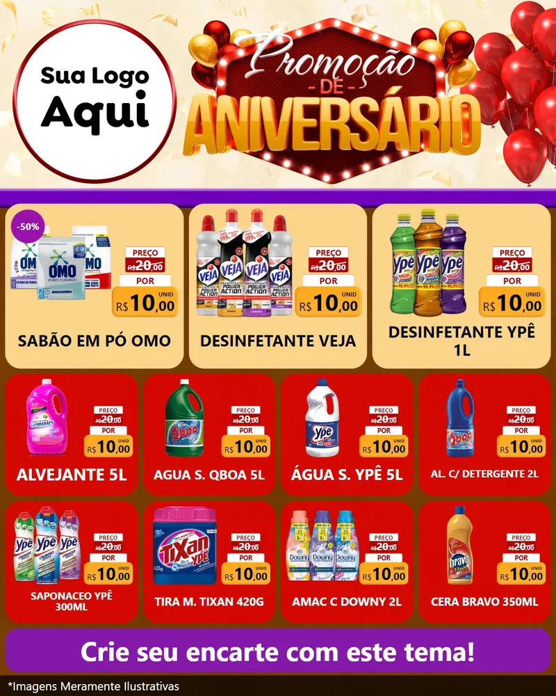 Modelo de Rede Social para Feed Instagram com o tema Promoção de Aniversário para Produtos de Limpeza