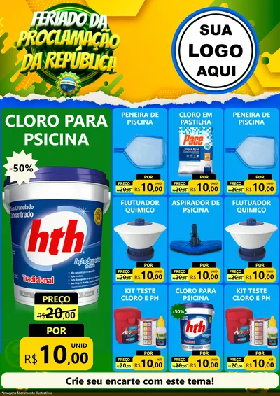 Modelo de Encarte para Encarte A4 Vertical com o tema Feriado da Proclamação da República para Produtos para Piscina