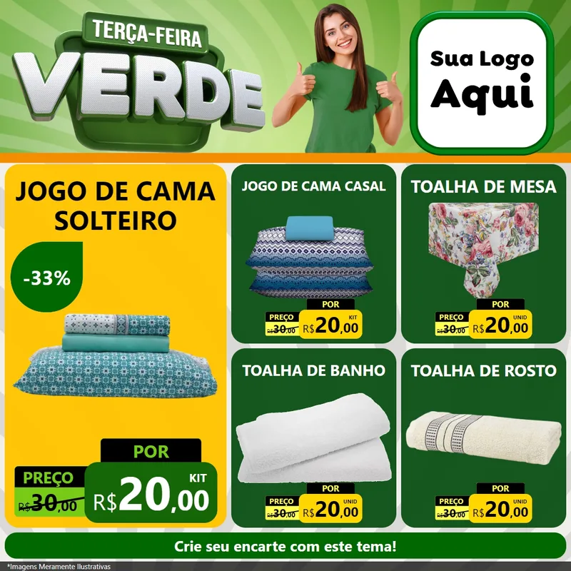 Modelo de Rede Social para Feed Facebook com o tema Terça - Feira Verde para Cama, Mesa e Banho