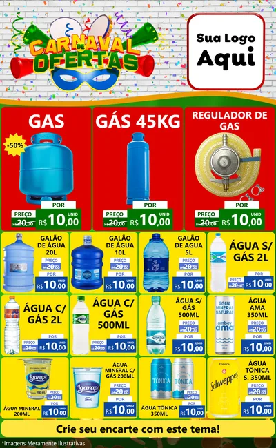 Modelo de Encarte para Encarte Grande com o tema Carnaval de Ofertas para Água e gás