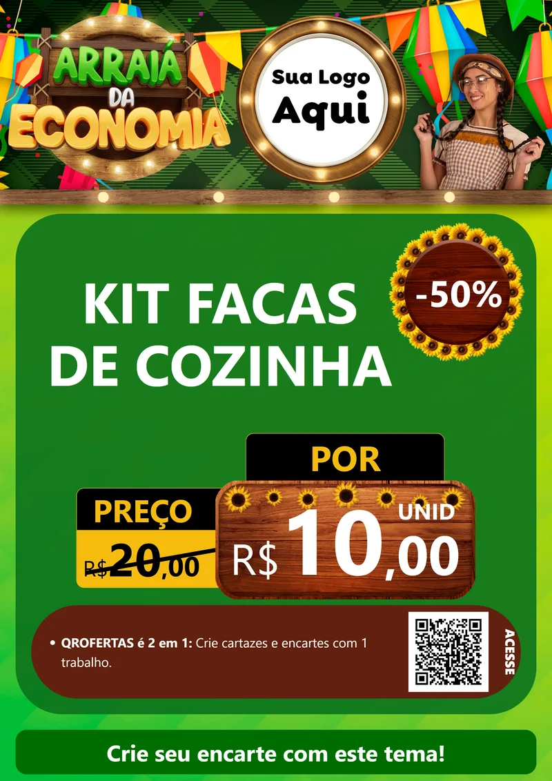 Modelo de Cartaz para Cartaz A4 Vertical com o tema Arraiá de Economia para Utilidades Domésticas