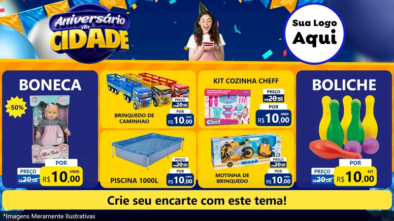 Modelo de TV para TV Horizontal com o tema Aniversário da Cidade para Brinquedos