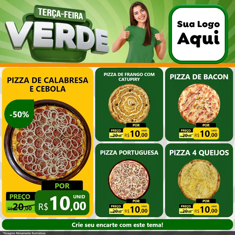 Modelo de Rede Social para Feed Facebook com o tema Terça - Feira Verde para Pizzaria